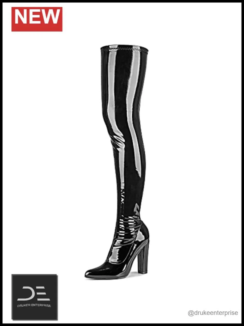 Thigh High Boots Women Gogo Heeled Over Knee Patent Leather 70s Long Tall